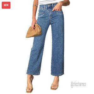 High Waisted Wide Leg Stretchy Jeans Straight Leg Ankle Denim Pants